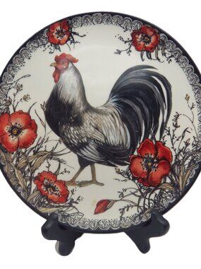 Cracker Barrel Susan Winget ROOSTER Plate/ Black and Red/ 8.25"